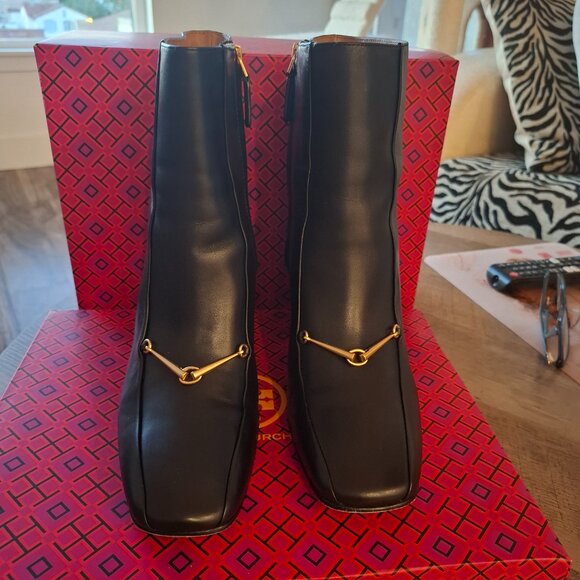 TORY BURCH Black Heeled Equestrian Boots Size 8.5 Like New - Picture 3 of 9